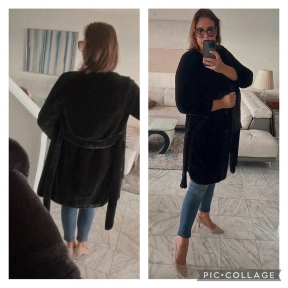 $595 Stand Studio black sheared Faux Mink fur coat jacket L blogger CC neckline - Picture 16 of 16